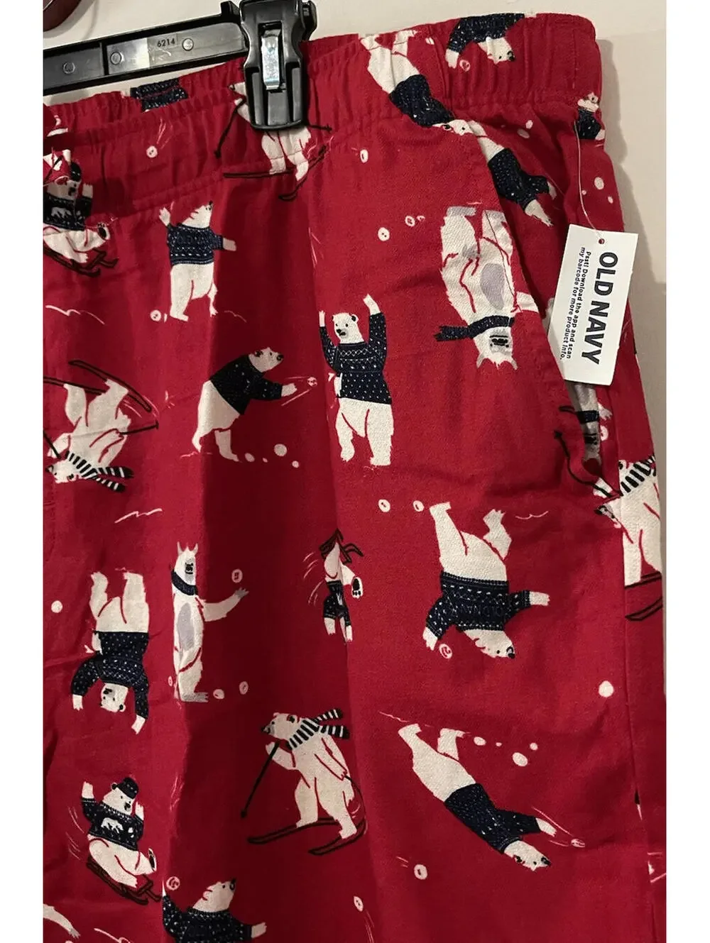 Old Navy Mens 4xl Red Polar Bear Pull-On Cotton Lounge Pajama Pants NEW! A4200
